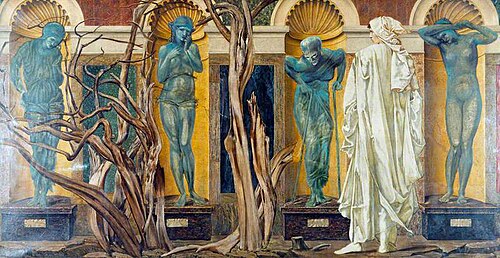 The Pilgrim outside the Garden of Idleness (scene from the 'Roman de la rose'), 1895, Edward Burne-Jones