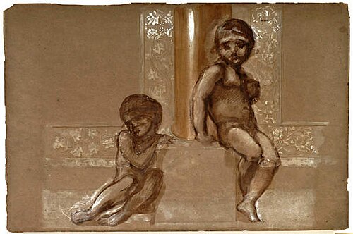 Troy Triptych - Study of Two Putti, 1871, Edward Burne-Jones