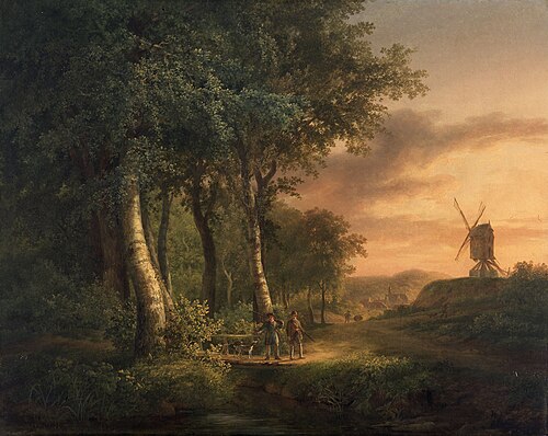 Edge of a Wood with Hunters and a Windmill, 1835, Willem Pouwelsen