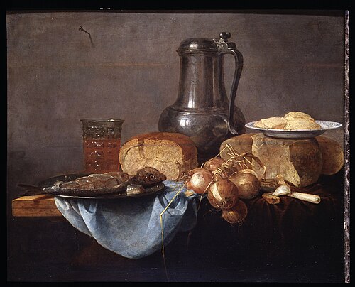Still Life with Fish, Bread and Onions, 1653, Ae van Rabel
