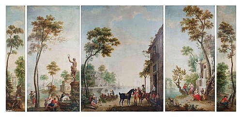 Animated park and harbour views, 1782, Petrus Norbertus van Reysschoot