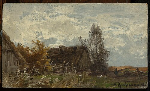 Countryside landscape with a farmyard, 1895, Roman Kochanowski