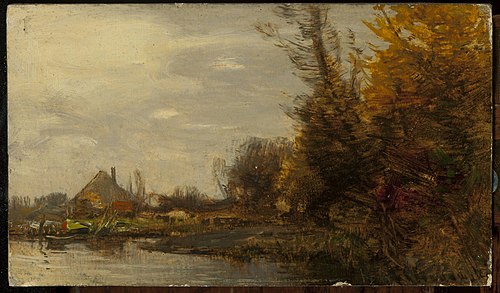 Autumn landscape with a cottage at waterside, 1895, Roman Kochanowski