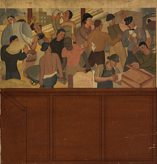 Shipping and Construction (mural study, Huntington Park, California Post Office), 1936, Norman S. Chamberlain