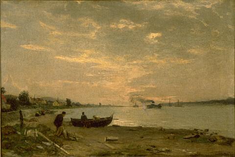 River landscape with ships, , Petrus van der Velden