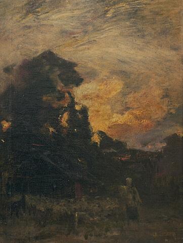 Farmyard at sunset, , Petrus Van der Velden