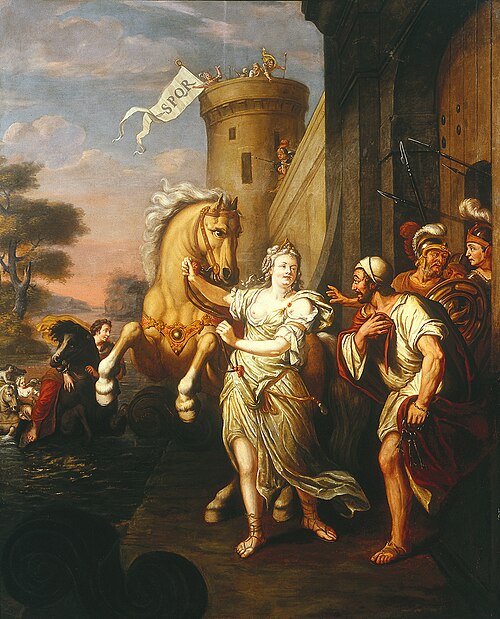 De terugkomst van Cloelia bij de poorten van Rome (wandschildering in De Zaal in het Huis met de Der, 1711, Herman Collenius