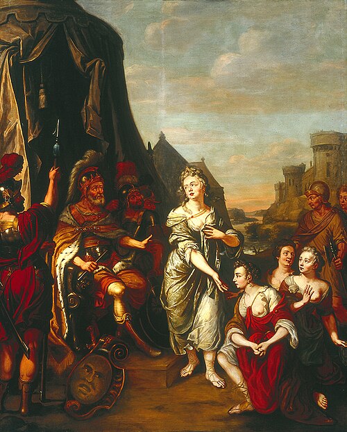 Cloelia pleit bij Porsenna voor haar metgezellinnen (wandschildering in De Zaal in het Huis met de 1, 1711, Herman Collenius