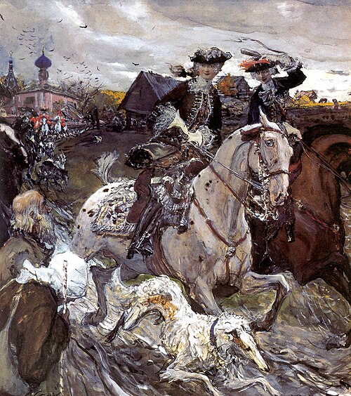 Pierre II et la princesse Élisabeth Petrovna chassant à courre, 1900, Valentin Serov