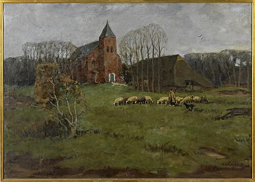 Gezicht op kerk te Westerbork, 1893, Arnold Hendrik Koning