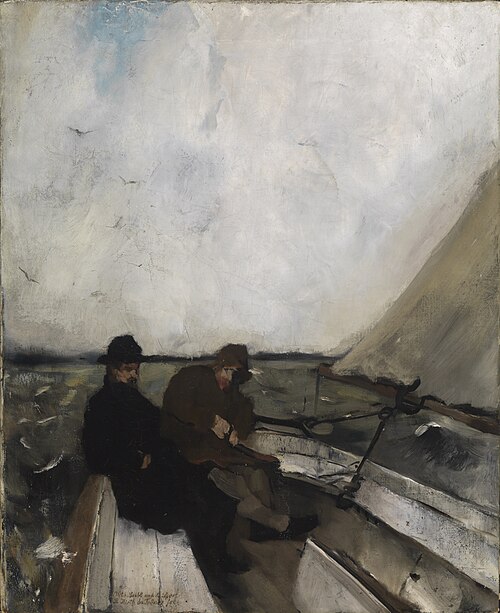The painters Leibl and Sperl in a sailing boat, 1875, Rudolf Hirth du Frênes