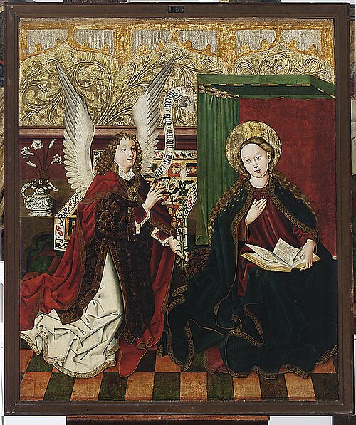 Legnica polyptych - left wing internal - upper panel - obverse: Annunciation; reverse: St Lawrence, , 1466, Mikołaj Obilman