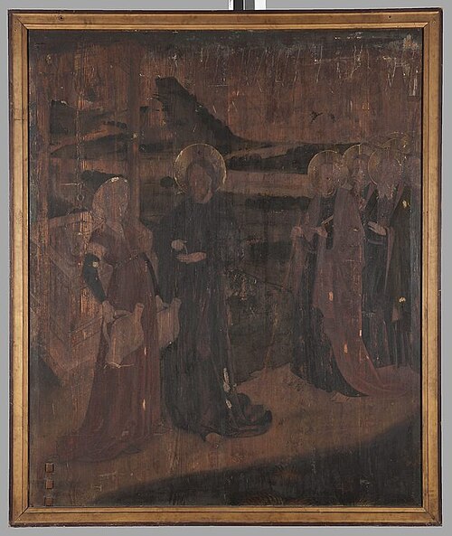 Legnica polyptych - right wing external - upper panel - obverse: St Barbara, St Catherine, St Doroth, 1466, Mikołaj Obilman
