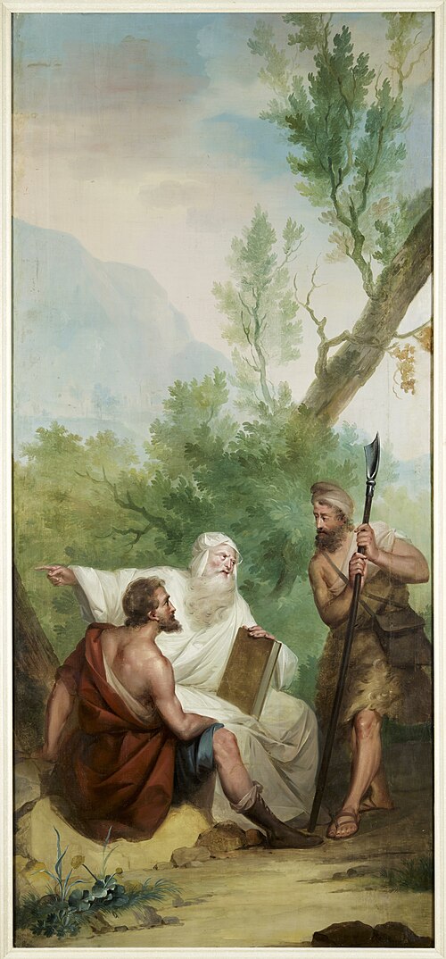 Behangsel met Linco die probeert Silvio over te halen met Amaryllis te trouwen, 1742, Aert Schouman