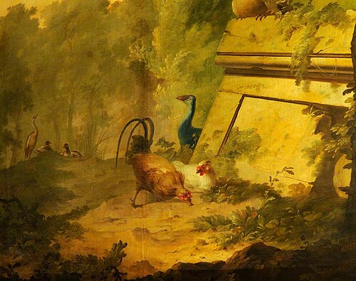A Ruined Tomb in a Park with Hens, Ducks, and Oriental Geese (detail), 1770, Aert Schouman