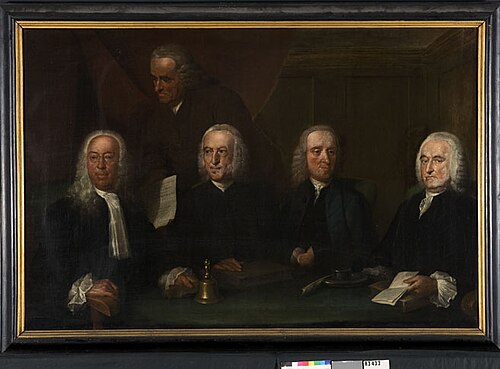 Four regents and the pater of the House of Corrections in Middelburg, 1764, 1764, Aert Schouman