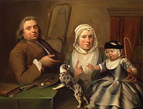 Portrait of the painter Albertus de Jonck (1714-1766), his wife Maria Verpoorten and their son Willi, 1746, Aert Schouman