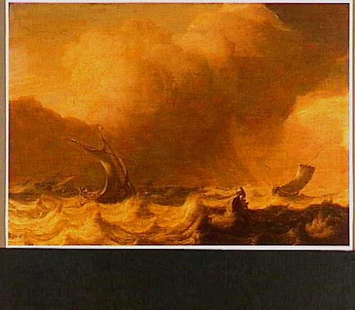 Vissersschepen op een woelige zee, 1638, Pieter Mulier le Vieux