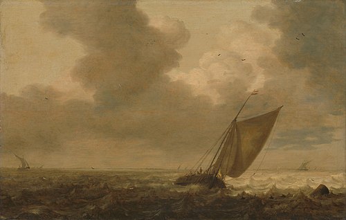 Bateau de pêche le vent dans les voiles, 1632, Pieter Mulier le Vieux