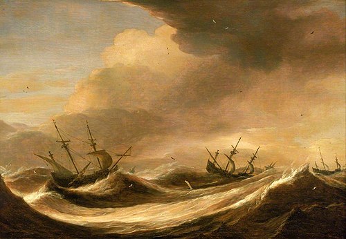 Ships in a Heavy Sea Running Before a Storm, 1640, Pieter Mulier le Vieux