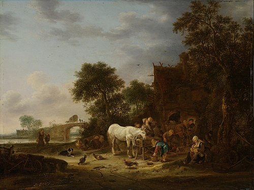 Auberge de campagne avec un cheval à l'abreuvoir, 1643, Isaac van Ostade