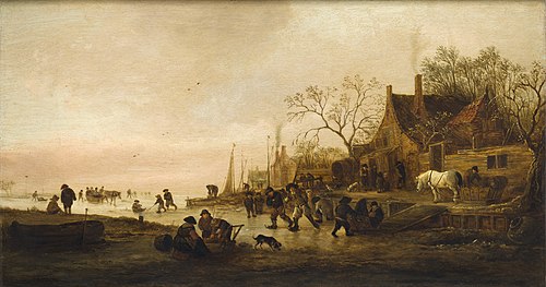 Skating on a river, 1645, Isaac van Ostade