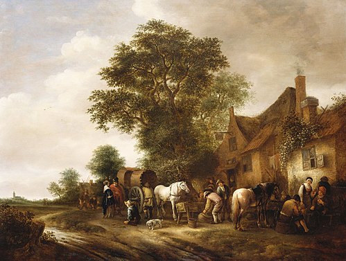 Travellers Outside an Inn, 1647, Isaac van Ostade