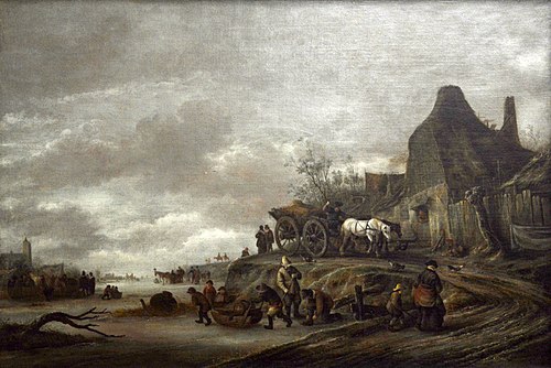 Canal gelé avec carriole descendant un chemin, 1640, Isaac van Ostade