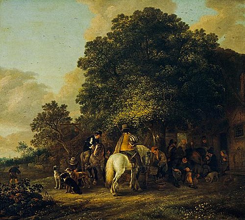 Sportsmen Halting at an Inn, 1646, Isaac van Ostade