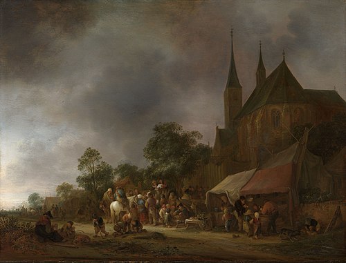 A Village Fair, with a Church behind, 1643, Isaac van Ostade