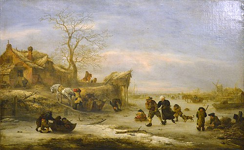 Canal gelé avec couple patinant, 1650, Isaac van Ostade