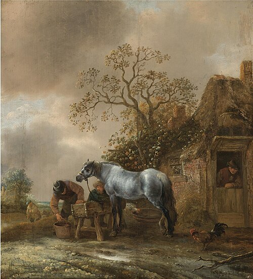 Landscape with Peasants Feeding a Horse before a Cottage, 1640, Isaac van Ostade