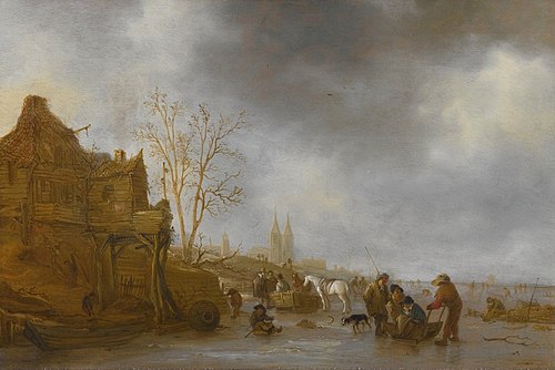 Winter Landscape with Figures on a Frozen River, 1640, Isaac van Ostade
