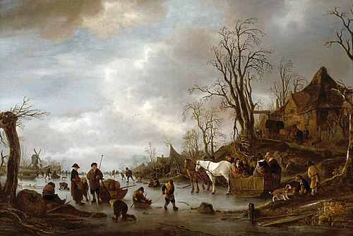 Winter Landscape near an Inn, 1643, Isaac van Ostade
