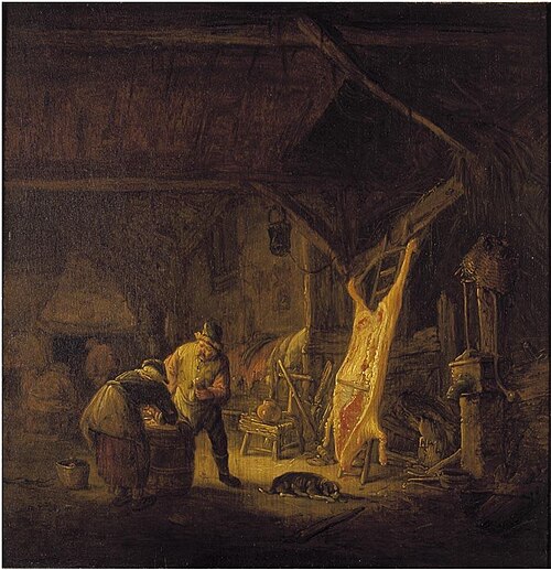 Butchered Pig in a Stable, 1640, Isaac van Ostade