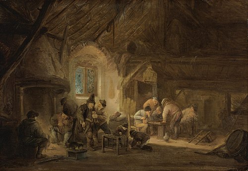 Peasants drinking and playing backgammon in an interior, 1642, Isaac van Ostade