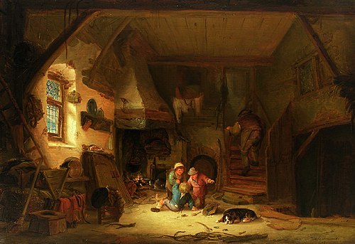Interior with playing children, 1645, Isaac van Ostade