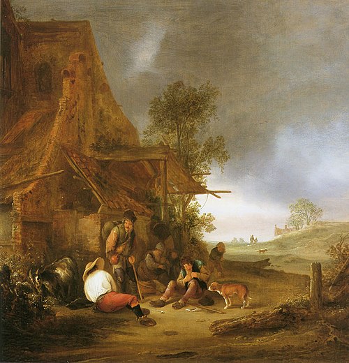 Figures resting near a country inn, 1639, Isaac van Ostade