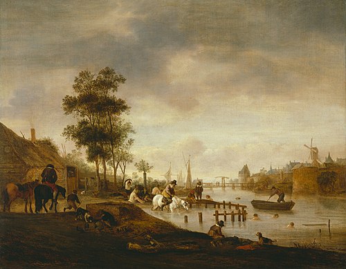 River Landscape with Swimmers, 1644, Isaac van Ostade