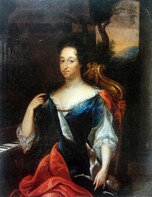 Portrait d'une dame en sainte Cécile., 1679, Caspar Netscher