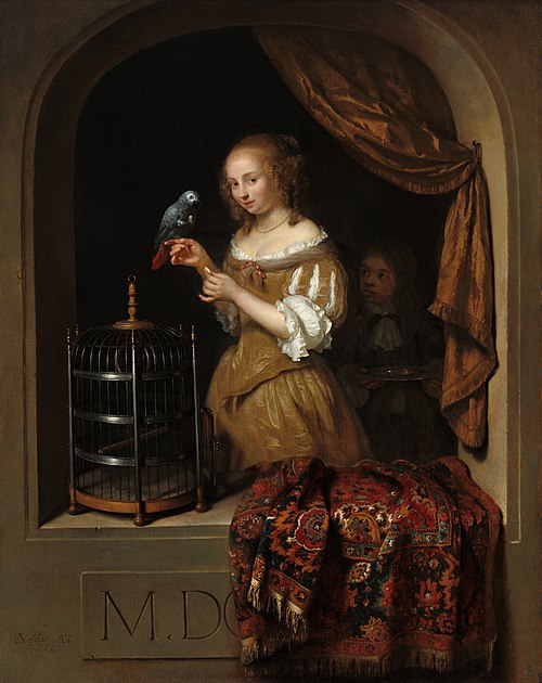 Femme au perroquet, 1666, Caspar Netscher