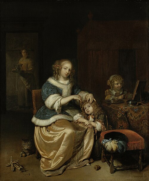 Interior with a Mother Combing her Child’s Hair, Known as ‘Maternal Care’, 1669, Caspar Netscher