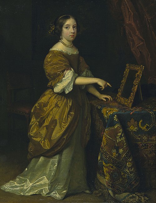 Girl Standing before a Mirror, 1668, Caspar Netscher