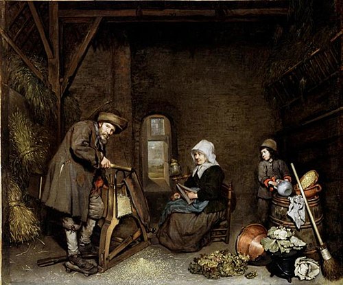 Chaffcutter with His Wife and Child, 1659, Caspar Netscher