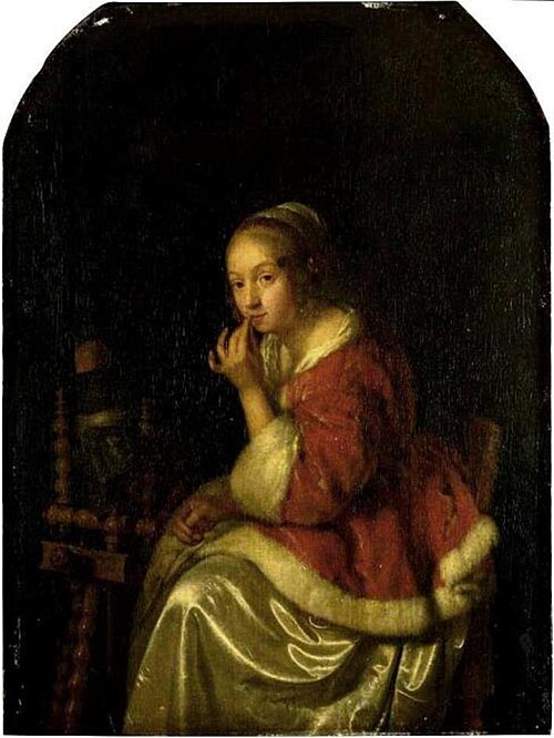 A Lady at a Spinning-wheel, 1665, Caspar Netscher