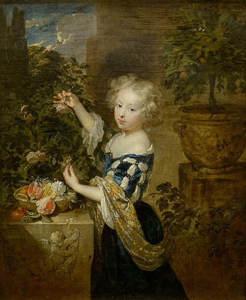Girl arranging flowers, 1683, Caspar Netscher