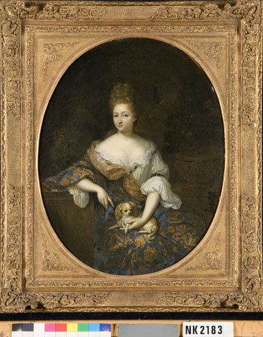 sitting lady with dog, 1750, Caspar Netscher