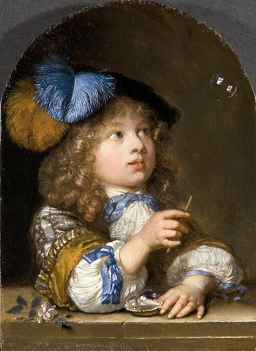 A Boy Blowing Bubbles, 1670, Caspar Netscher
