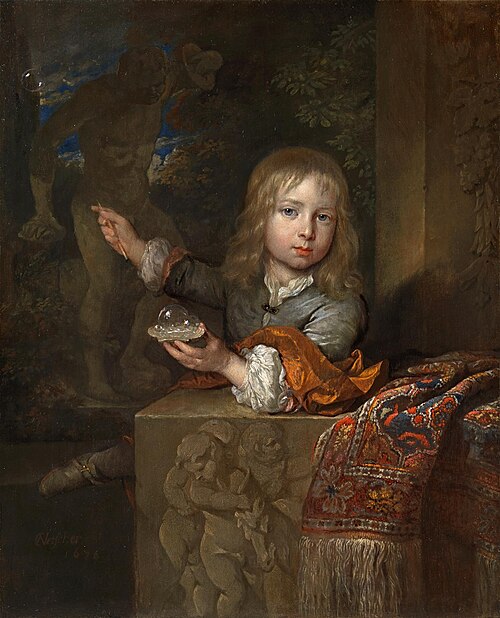 A Boy Blowing Soap Bubbles, 1679, Caspar Netscher