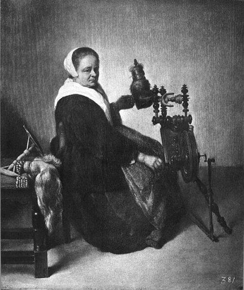 Old Woman Spinning, 1662, Caspar Netscher